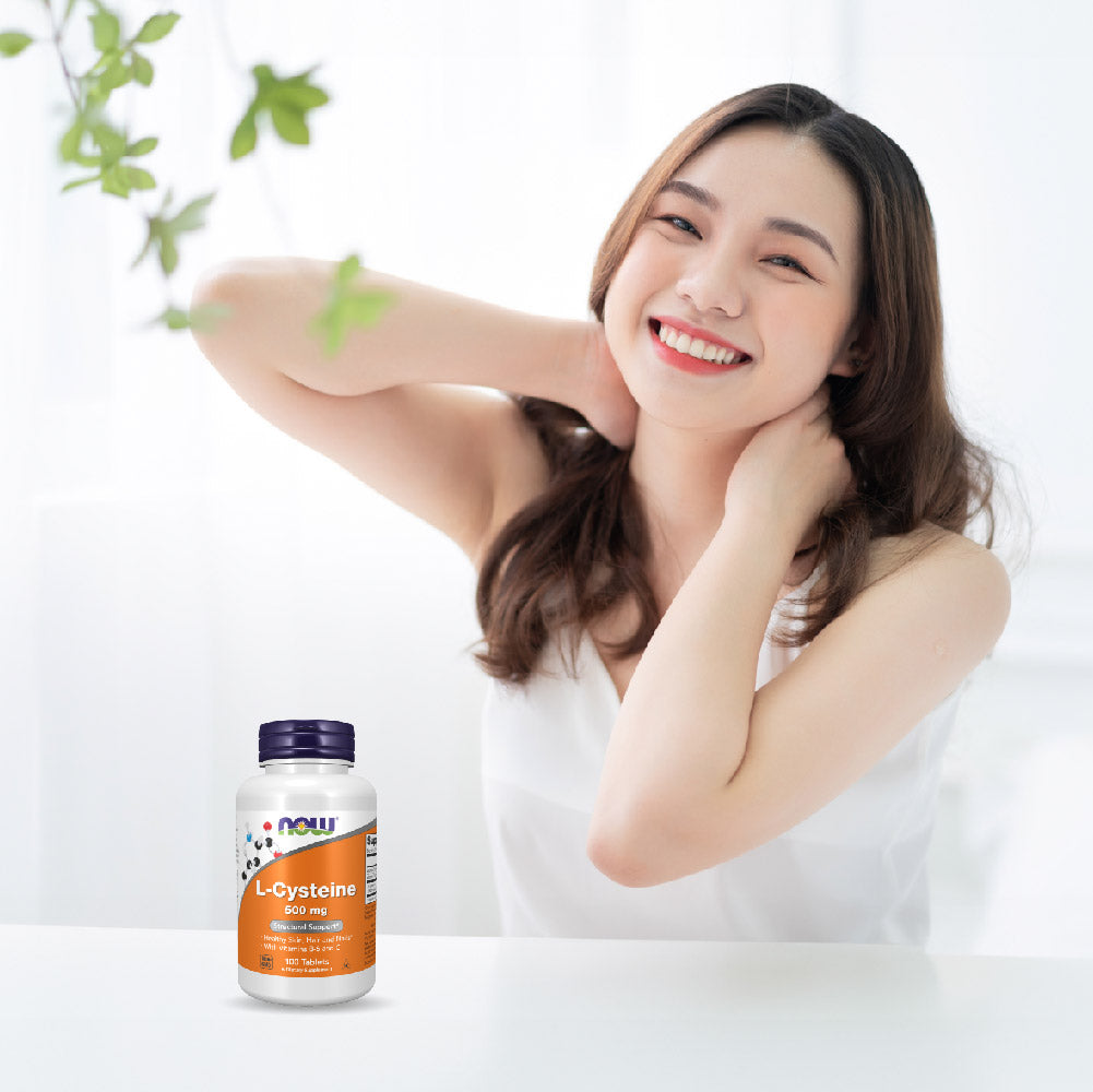 NOW Foods L Cysteine Vitamin C B6 500mg for Healthy Hair and Nails 100 Tablets