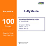 NOW Foods L Cysteine Vitamin C B6 500mg for Healthy Hair and Nails 100 Tablets