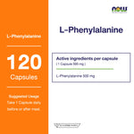 NOW Foods L Phenylalanine 500mg Amino for Everyday Wellness 120 Veg Capsules