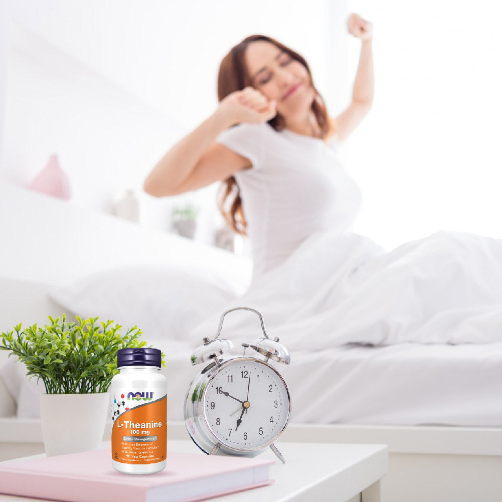 NOW Foods L Theanine 100mg Green Tea Relaxation for Calm Focus 90 Veg Capsules