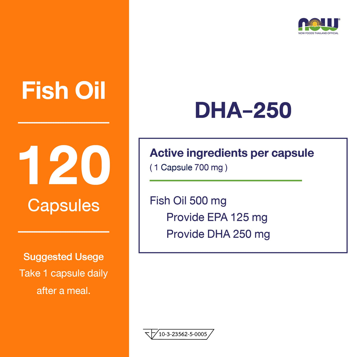 NOW Foods DHA 250 Fish Oil Softgels 500mg for Brain and Eye Health 120 Softgels