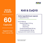 NOW Foods Krill Oil CoQ10 Softgels for Heart and Energy Support 60 Softgels