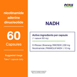 NOW Foods NADH 10mg D Ribose for Everyday Energy 60 Veg Capsules