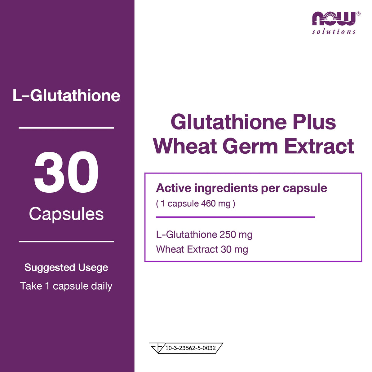 NOW Foods Glutathione Wheat Germ Extract 250mg for Skin Barrier Support 30 Veg Capsules