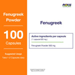 NOW Foods Fenugreek Veg Capsules 500mg Women's for Feminine Wellness 100 Veg Capsules