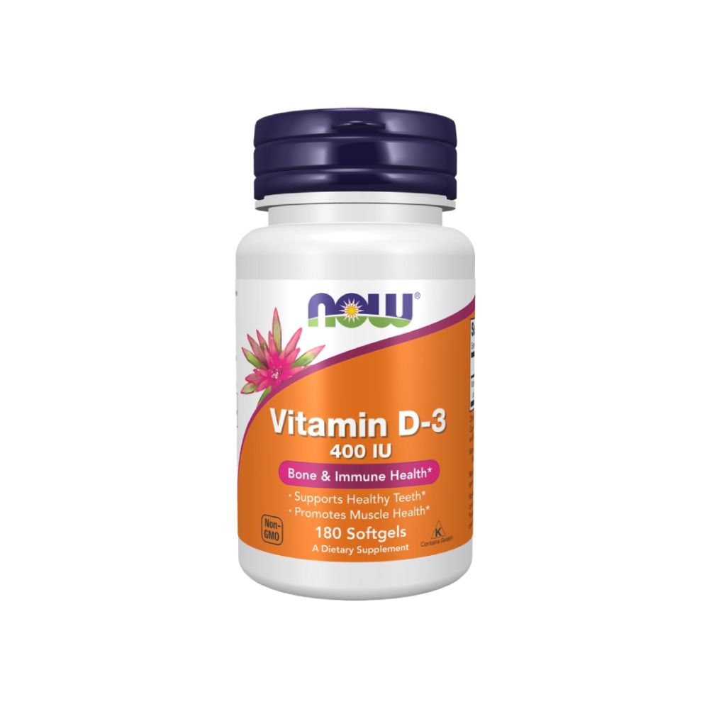 NOW Foods Vitamin D3 Softgels 400 IU for Bone and Immune Health 180 Softgels