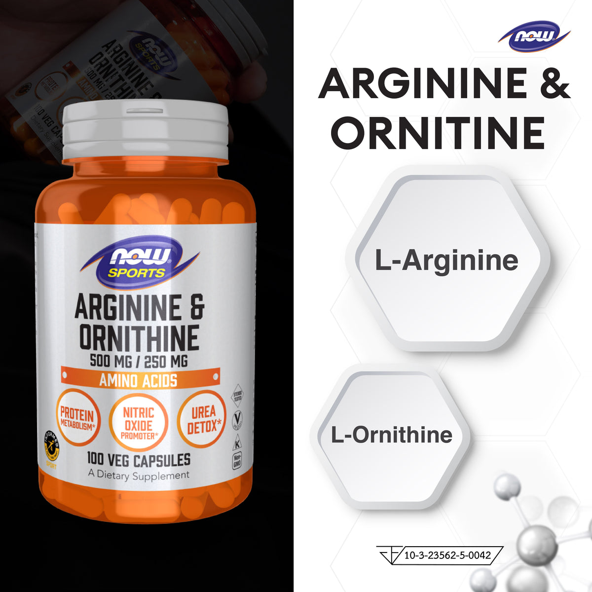NOW Foods Arginine Ornithine 500mg 250mg for Active Training Support 100 Capsules