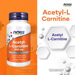 NOW Foods Acetyl L Carnitine Veg Capsules 500mg for Everyday Energy Support 50 Capsules