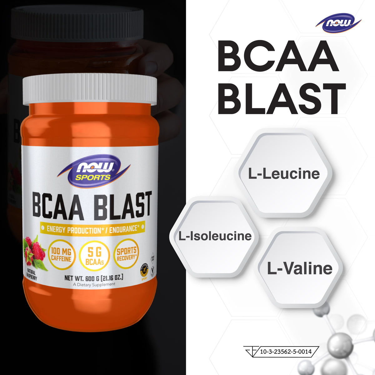 NOW Foods BCAA Blast Powder for Post Workout Support 600 g