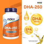 NOW Foods DHA 250 Fish Oil Softgels 500mg for Brain and Eye Health 120 Softgels