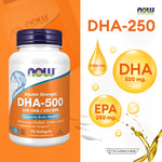 NOW Foods DHA 500 Enteric Coated Fish Oil 1000mg for Brain and Eye Health 90 Softgels