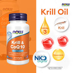NOW Foods Krill Oil CoQ10 Softgels for Heart and Energy Support 60 Softgels