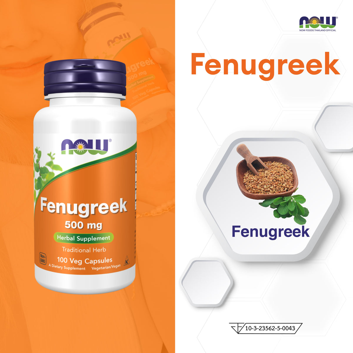 NOW Foods Fenugreek Veg Capsules 500mg Women's for Feminine Wellness 100 Veg Capsules