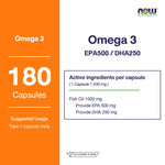 NOW Foods Ultra Omega 3 Fish Oil Softgels 1000mg for Heart and Brain Health 180 Softgels