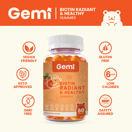 Gemi Biotin Radiant Healthy Gummies for Nails Hair and Skin Support