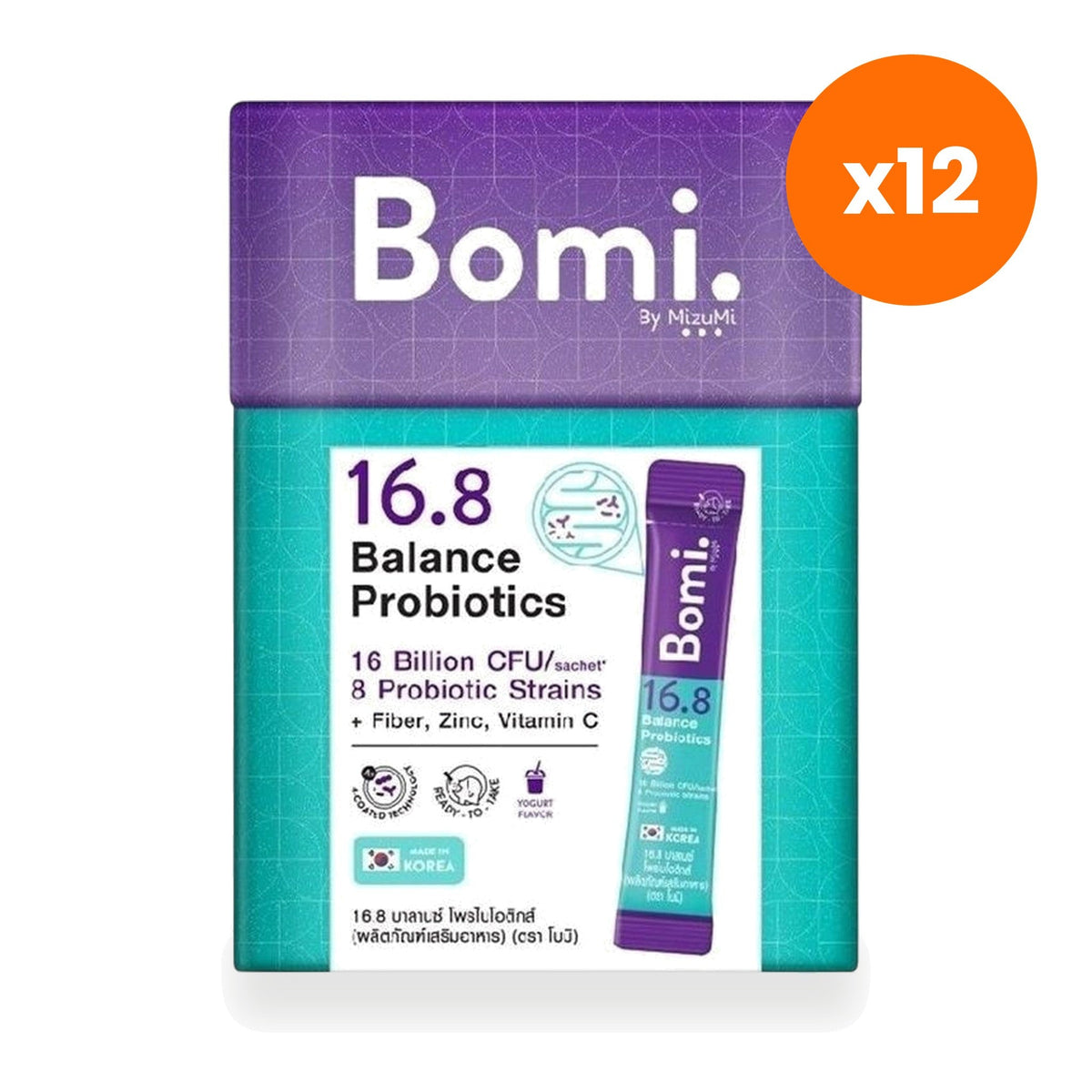 Bomi 16.8 Balance Probiotic Sachets Prebiotic Zinc Vitamin C for Gut Flora Support
