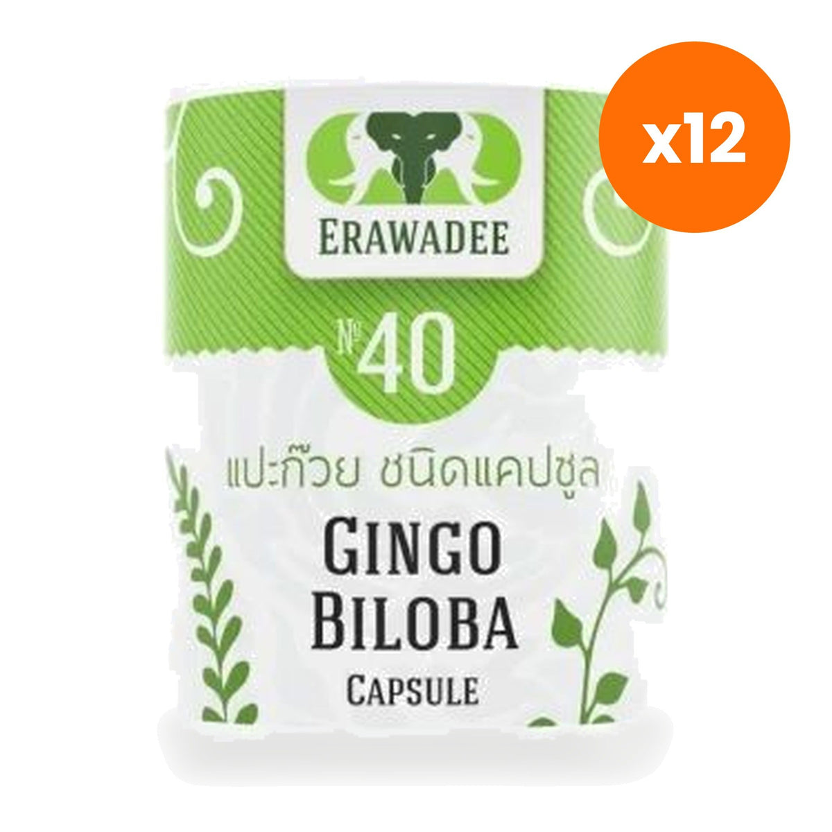 Erawadee Ginkgo Biloba No.40 Herbal Capsules for Everyday Mental Focus