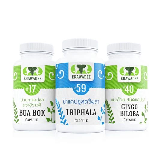 Erawadee Ginkgo, Triphala & Gotu Kola Herbal Set No.8 ‚ 3 Packs