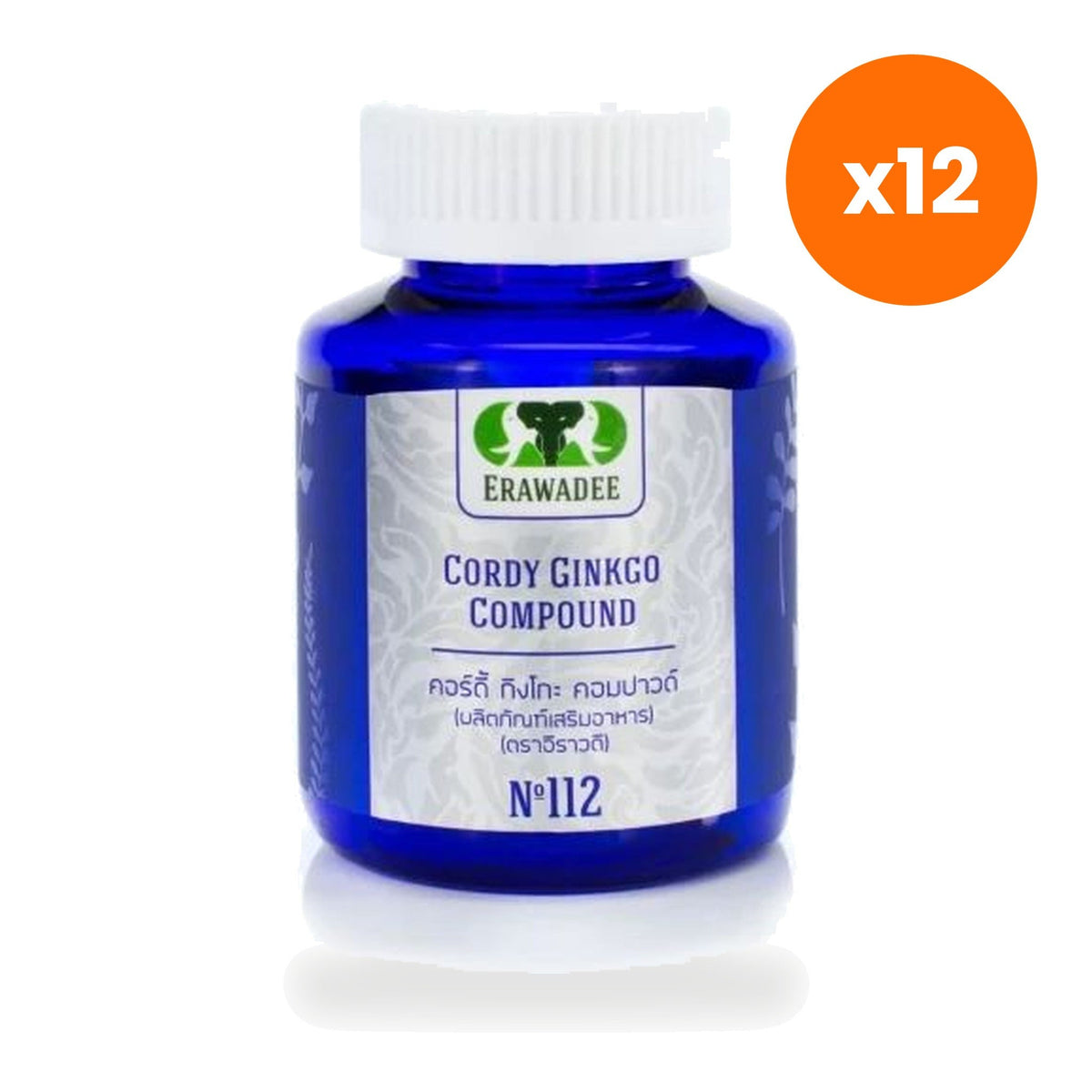 Erawadee No.112 Cordyceps Ginkgo Biloba 327mg Focus for Memory Support 60 Capsules