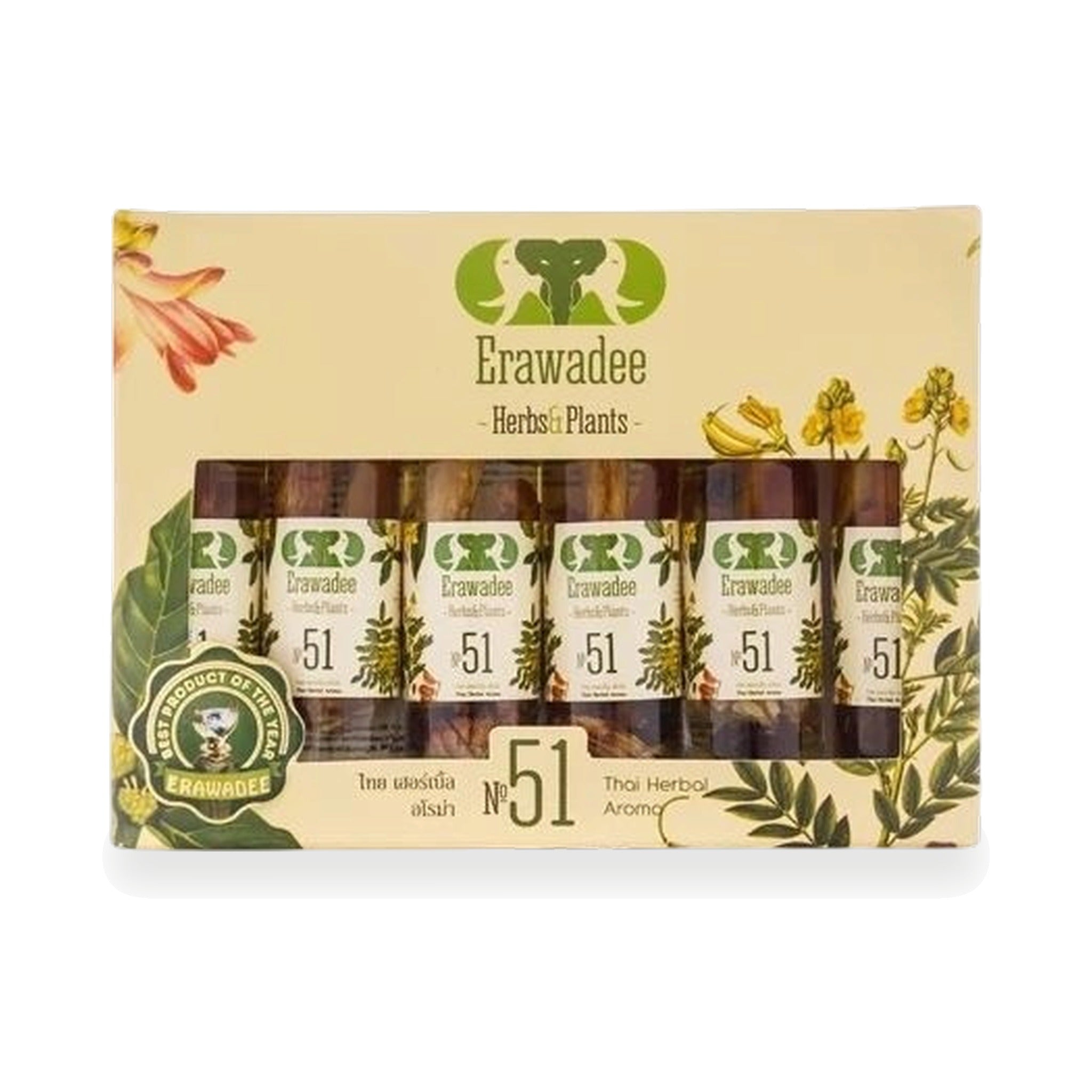 Erawadee No.51 Ya Dom Herbal Inhaler Roll-On ‚ 12 x 8 ml