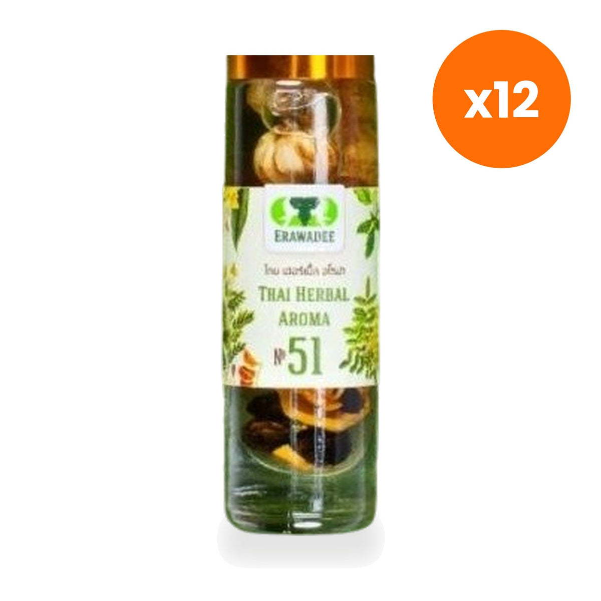 Erawadee No.51 Ya Dom Herbal Inhaler Roll On Aromatherapy for Travel Freshness 5 ml