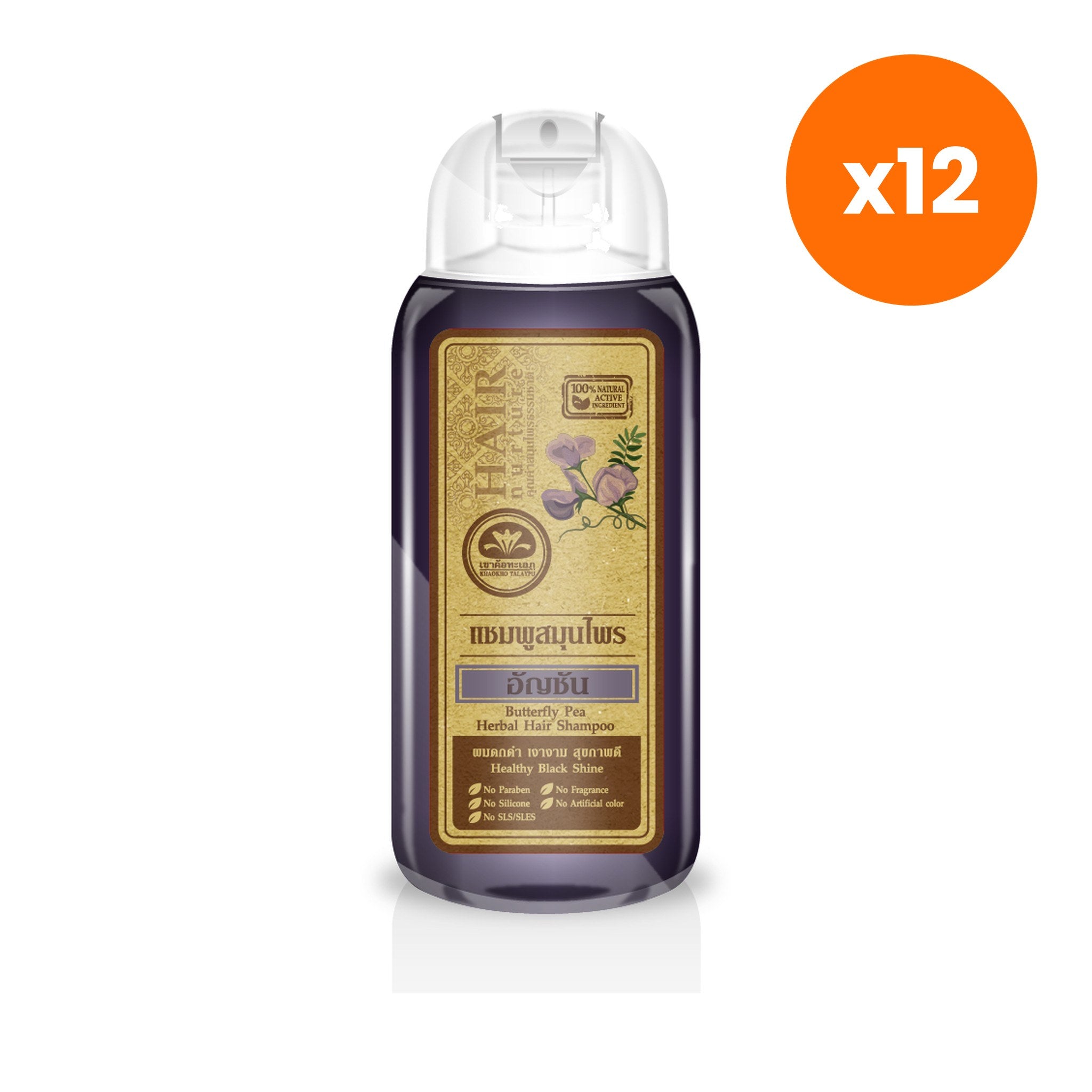 Khaokho Talaypu Butterfly Pea and Eclipta Shampoo for Scalp and Hair Care 200 ml – 12 pack bundle