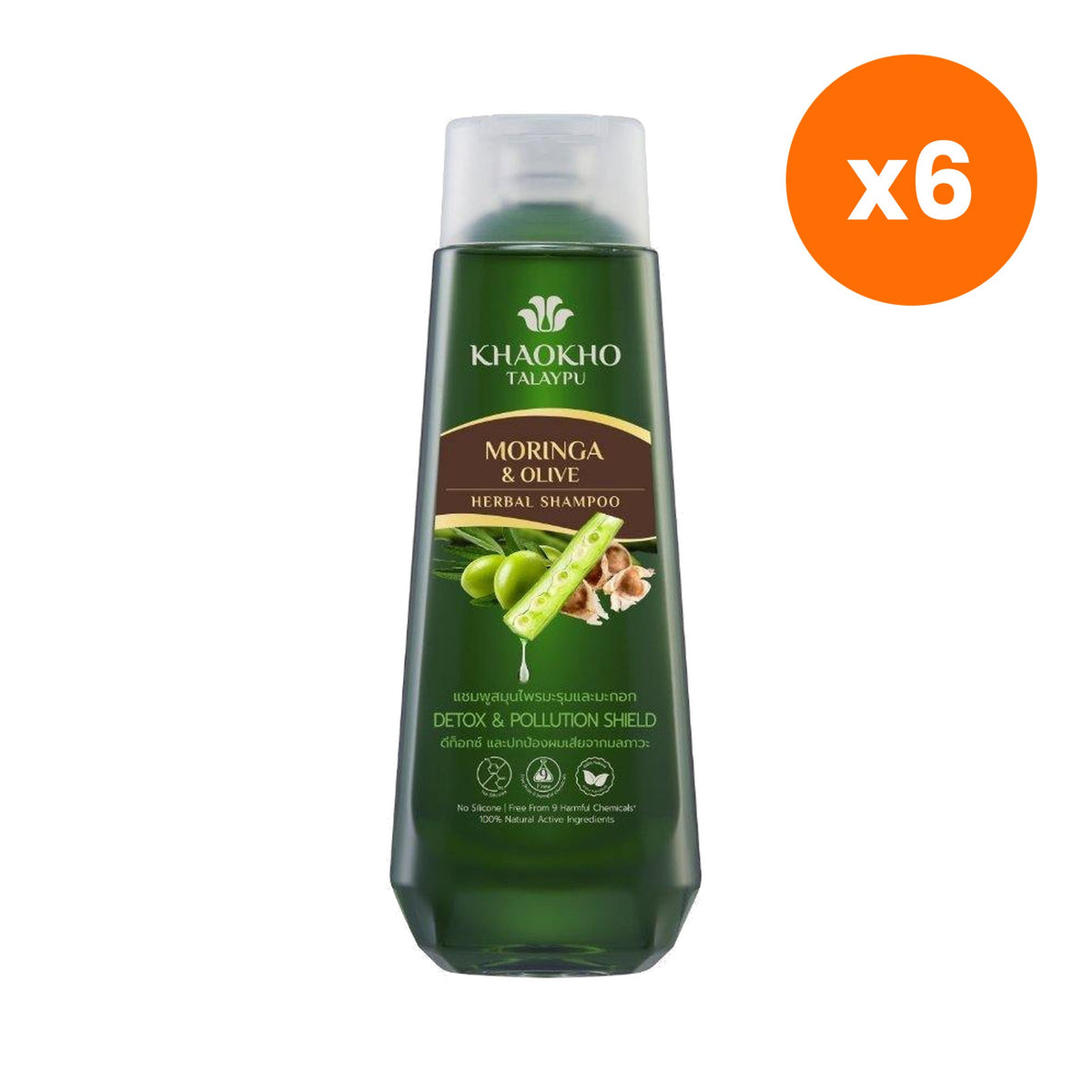 Khaokho Talaypu Shampoo Moringa and Olive for Scalp and Hair Care 330 ml – 6 pack bundle