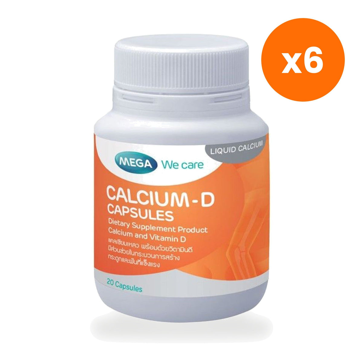 Mega We Calcium D Liquid for Bone Strength Capsules 600mg 20 Capsules