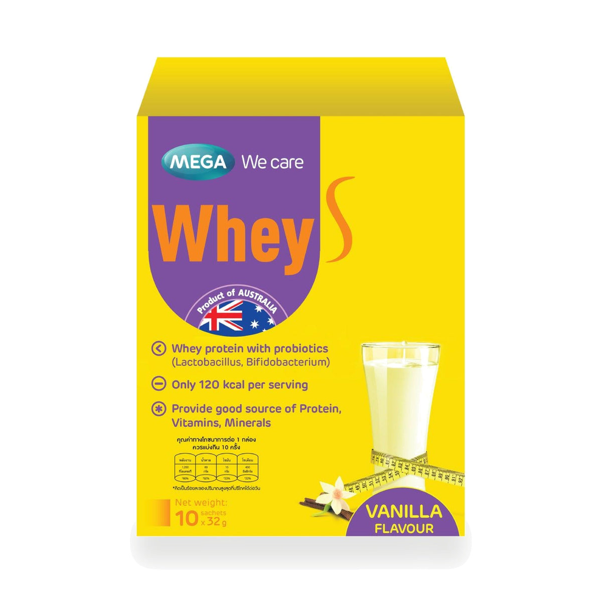 Mega We Care Whey S Vanilla Meal Replacement Powder ‚ 10 Sachets