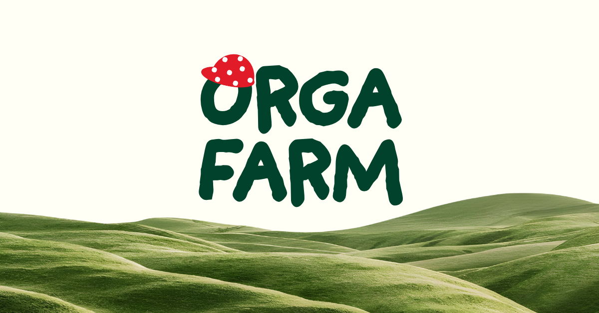 ORGA Farm logo over green rolling hills