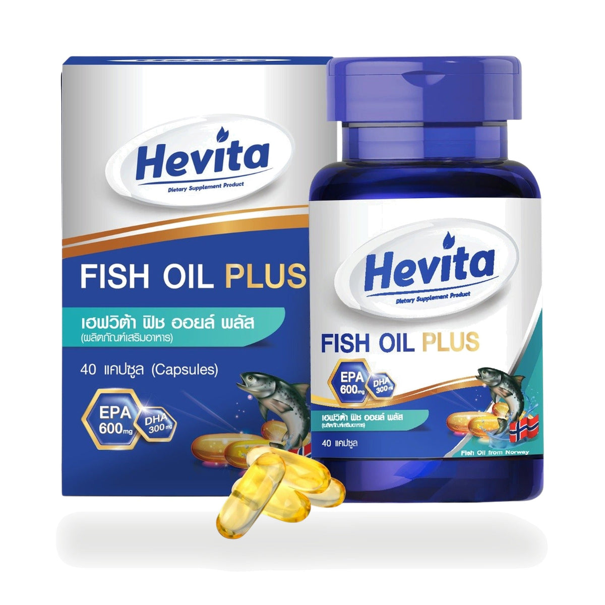 Panapat Hevita Fish Oil Plus Norwegian EPA 600mg DHA 300mg ‚ 40 Softgels