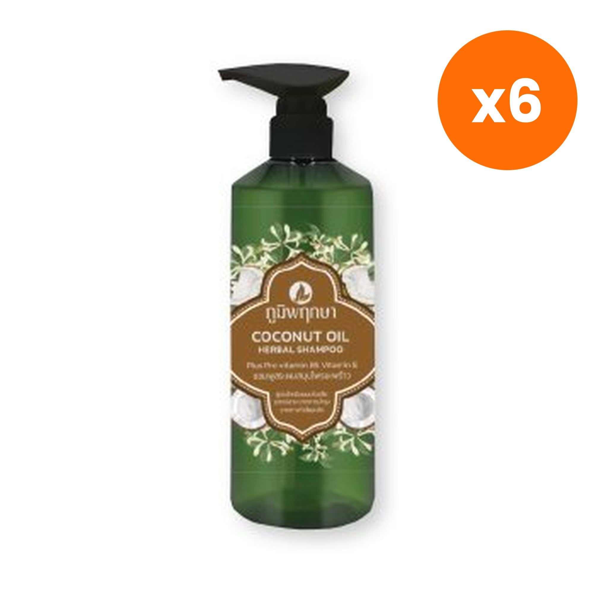 Poompuksa Coconut Oil Herbal Shampoo for Scalp and Hair Care 500 ml – 6 pack bundle
