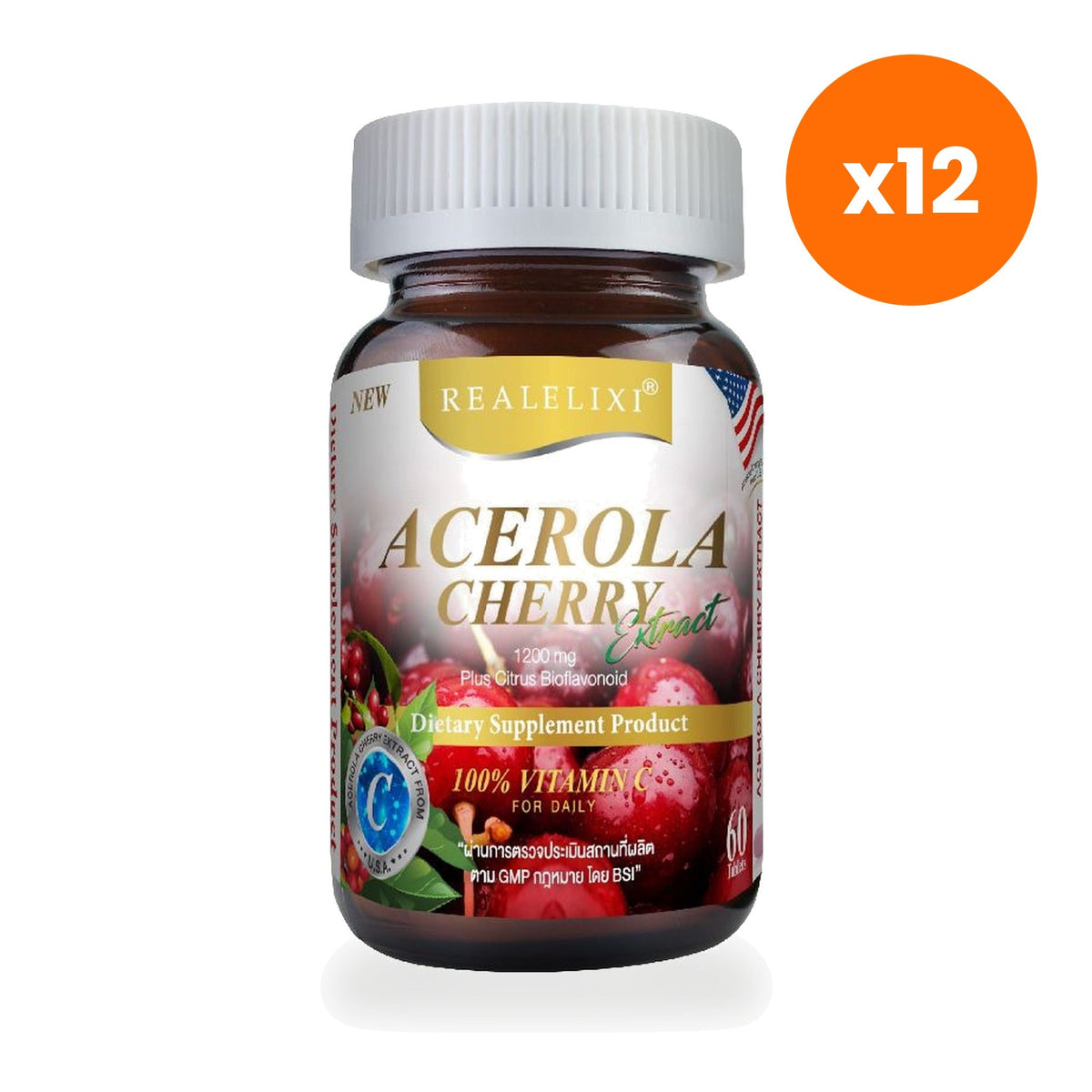 Real Elixir Acerola Cherry Extract 1200mg Tablets for Daily Immune Support 60 Tablets