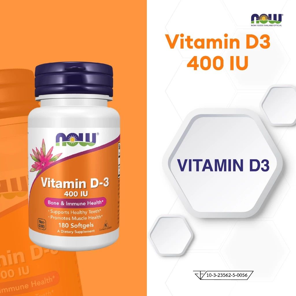 NOW Foods Vitamin D3 Softgels 400 IU for Bone and Immune Health 180 Softgels