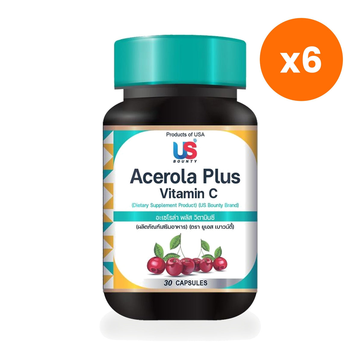 US Bounty Acerola Cherry Vitamin C Capsules for Immune Support 30 Capsules