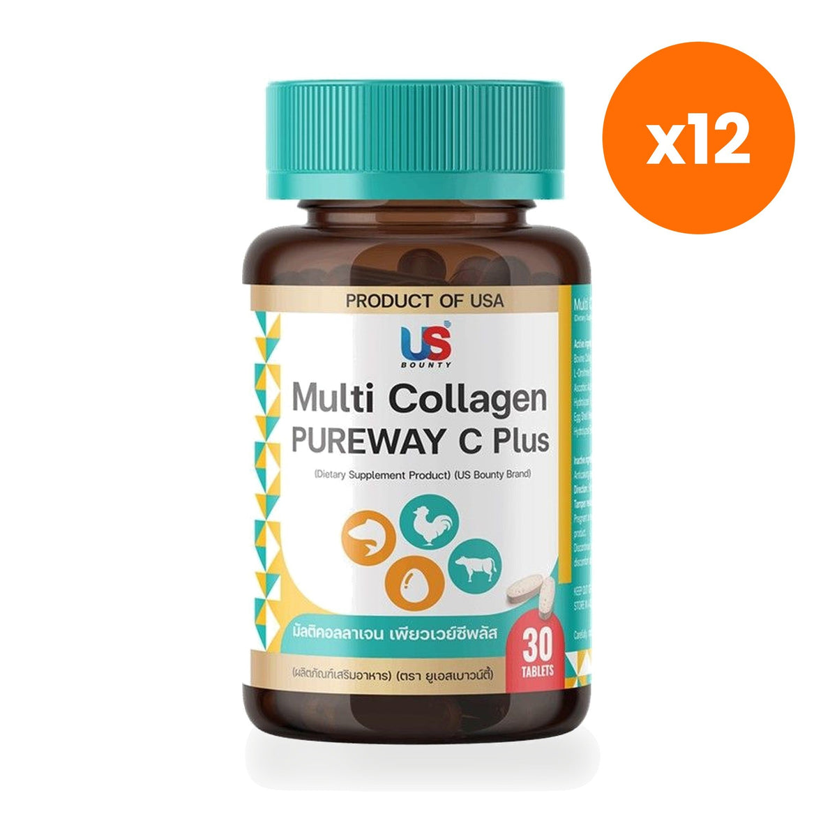 US Bounty Multi Collagen 1000mg Tablets Joint for Bone Strength 30 Tablets