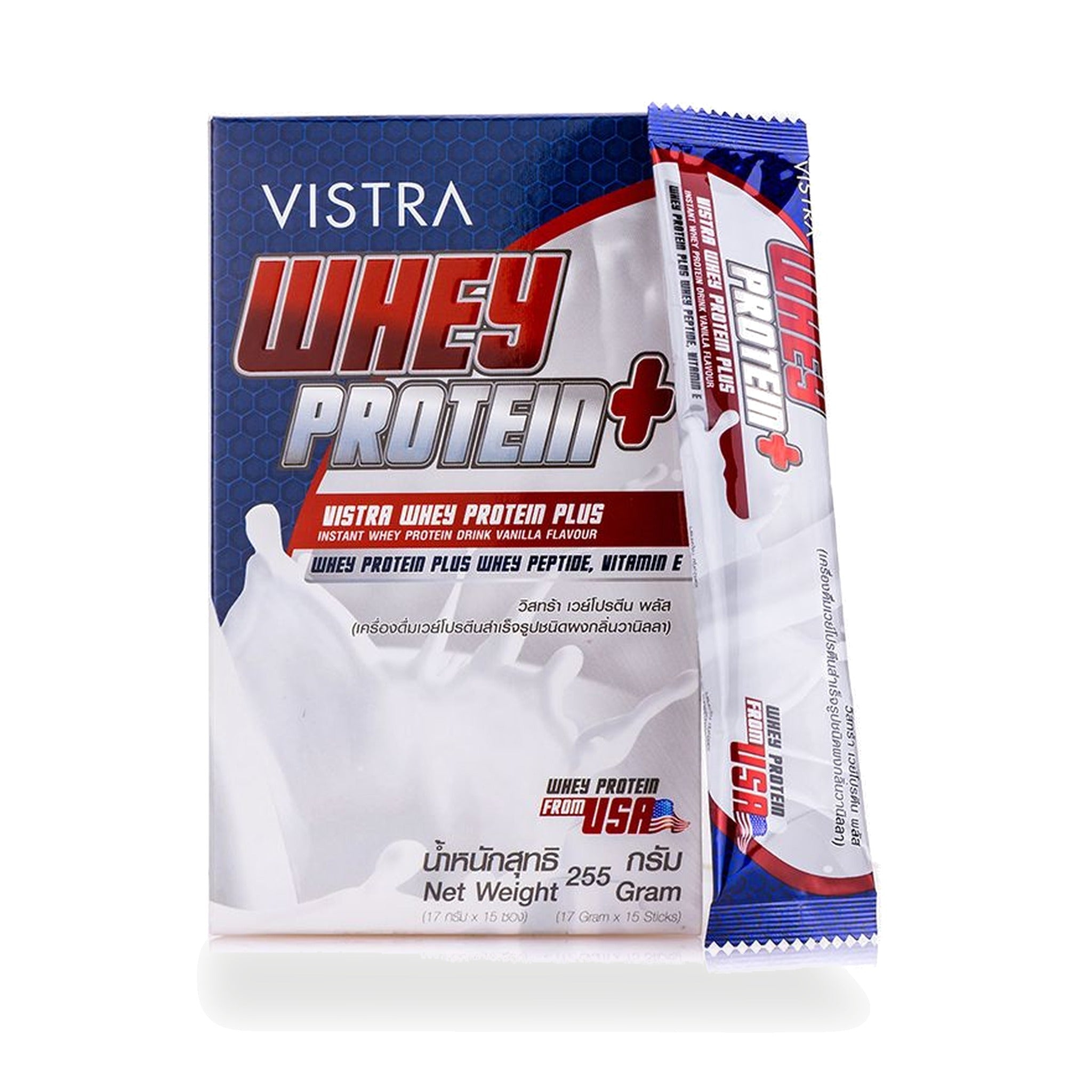 VISTRA Whey Protein Plus Vanilla Instant Drink Powder ‚ 15 Sachets of 17 g
