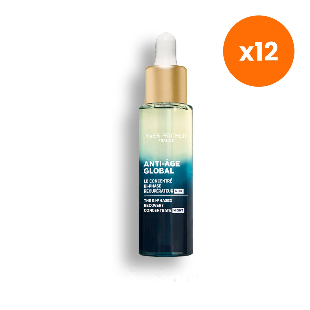 Yves Rocher Anti Age Global Biphase Night Recovery Concentrate for Skin Renewal 30 ml – 12 pack bundle