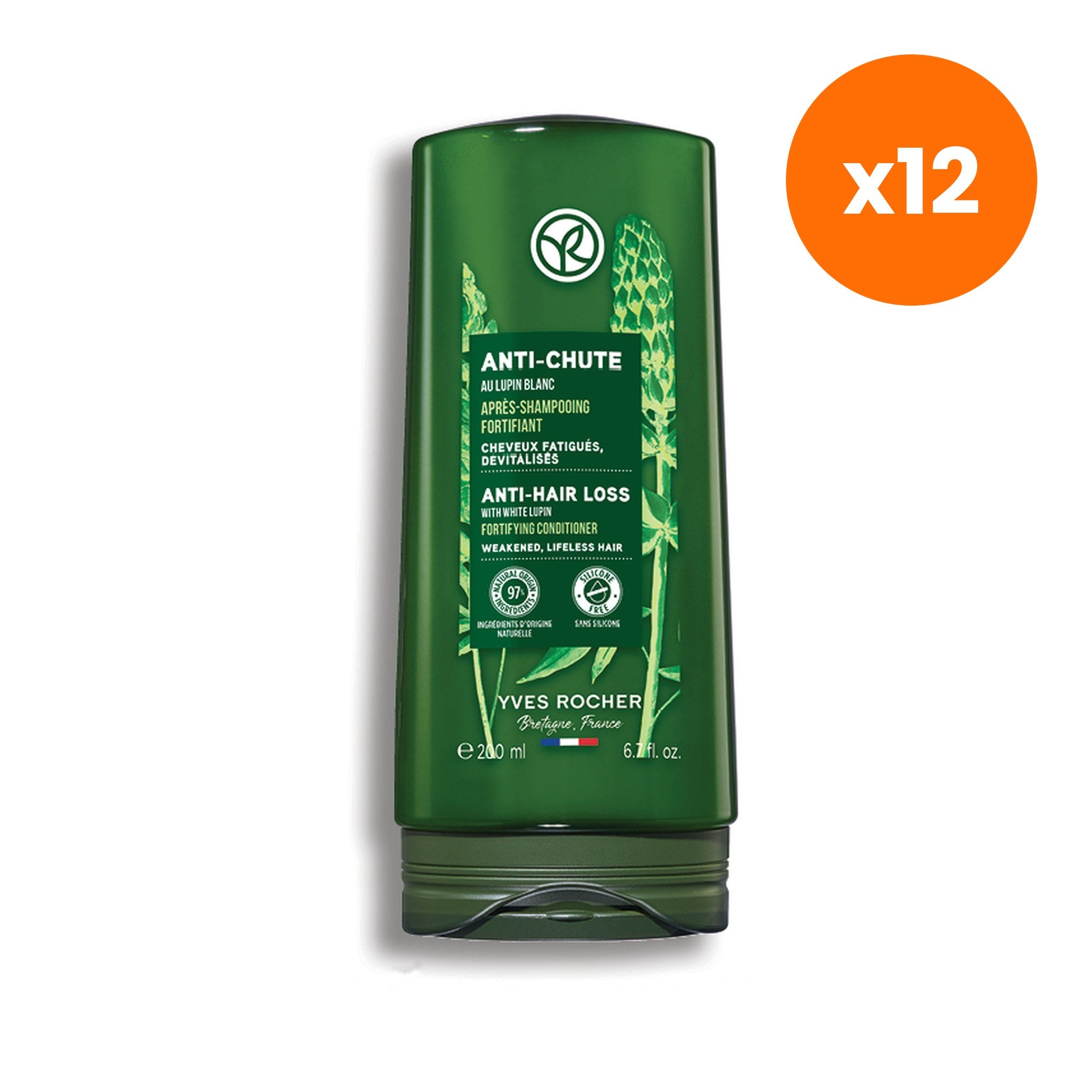Yves Rocher Anti Hair Loss White Lupin Fortifying Conditioner for Hair Strength 200 ml – 12 pack bundle