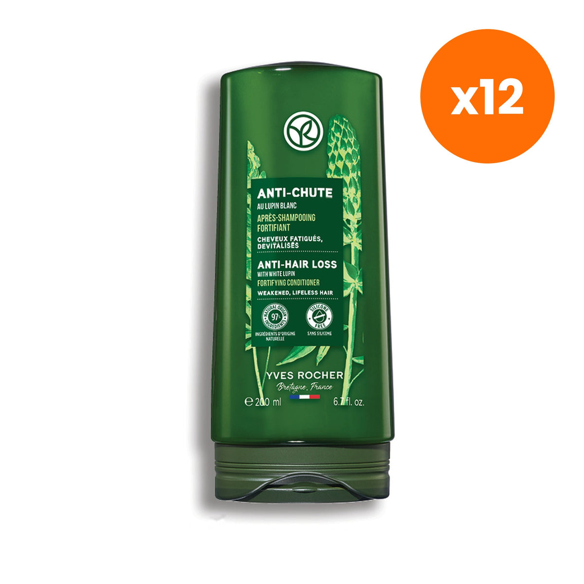 Yves Rocher Anti Hair Loss White Lupin Fortifying Conditioner for Hair Strength 200 ml – 12 pack bundle