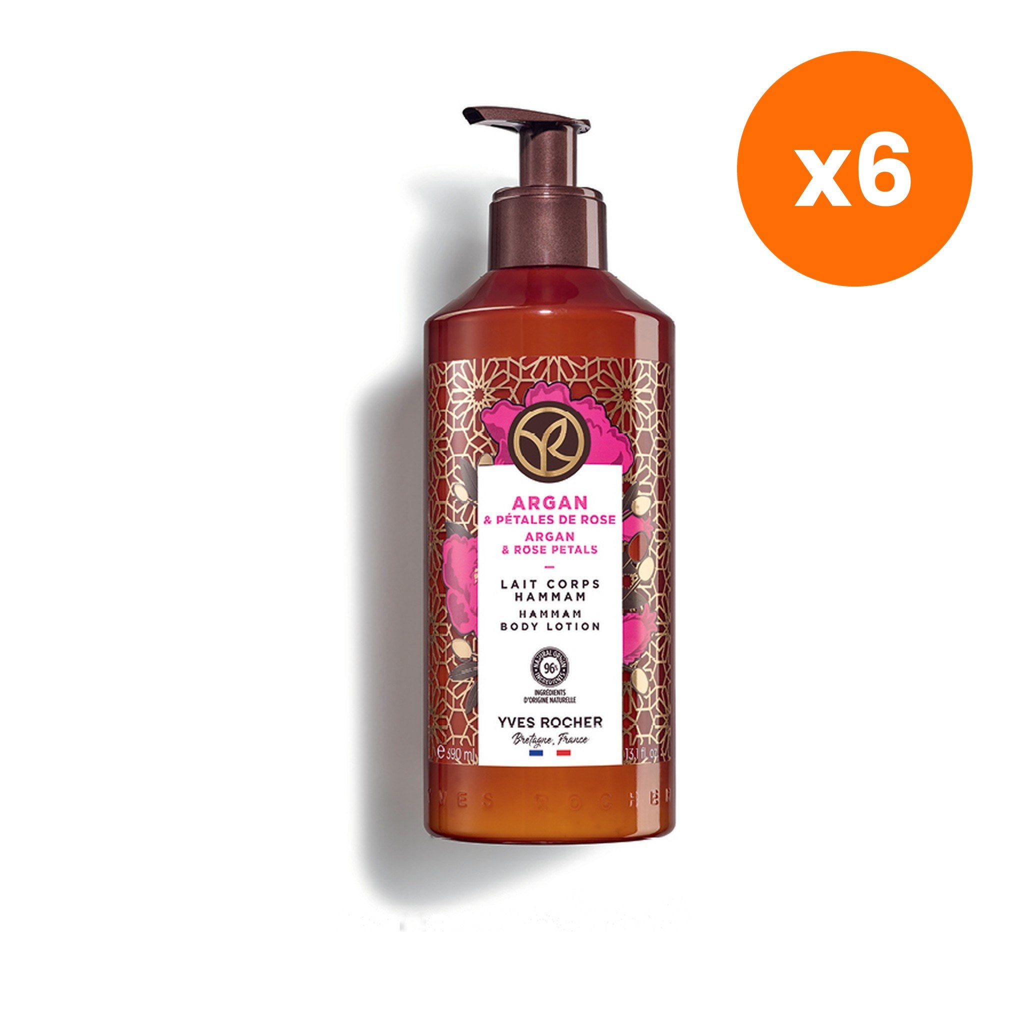 Yves Rocher Argan and Rose Petals Hammam Body Lotion for Everyday Wellness 390 ml – 6 pack bundle