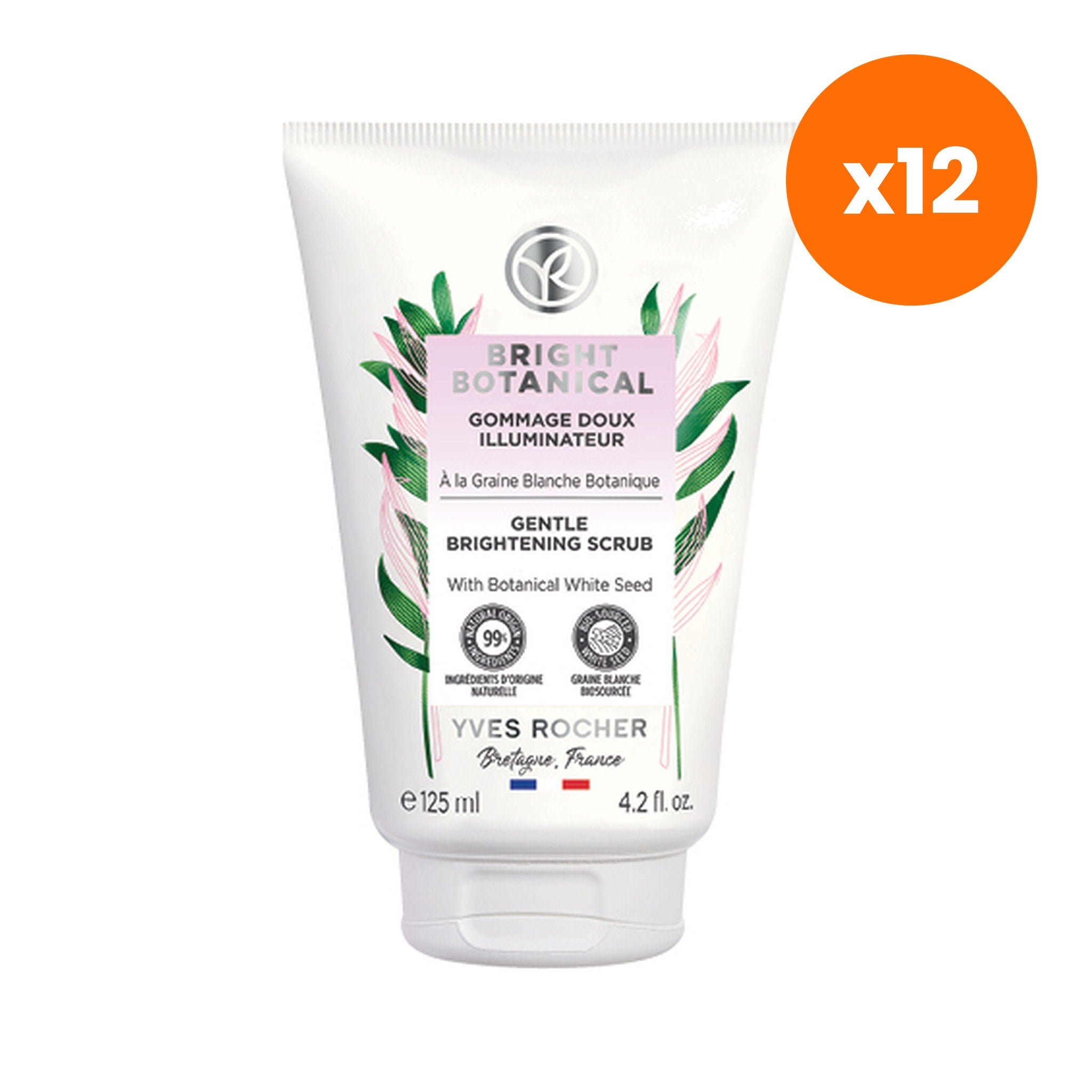 Yves Rocher Bright Botanical Gentle Brightening Facial Scrub for Skin Renewal 125 ml – 12 pack bundle
