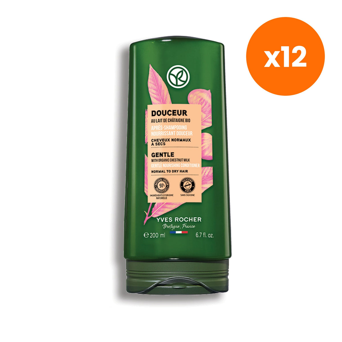 Yves Rocher Gentle Organic Chestnut Milk Nourishing Conditioner for Hair Nourishment 200 ml – 12 pack bundle