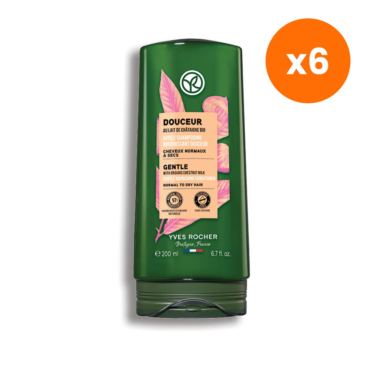 Yves Rocher Gentle Organic Chestnut Milk Nourishing Conditioner for Hair Nourishment 200 ml – 6 pack bundle