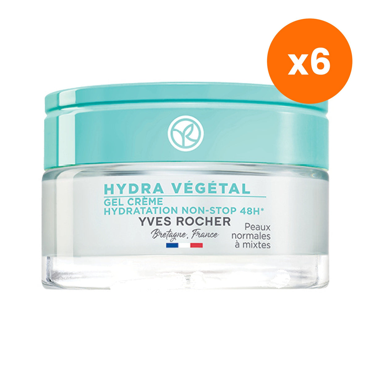 Yves Rocher Hydra Vegetal 48H Non Stop Moisturizing Gel Cream for Skin Radiance 50 ml – 6 pack bundle