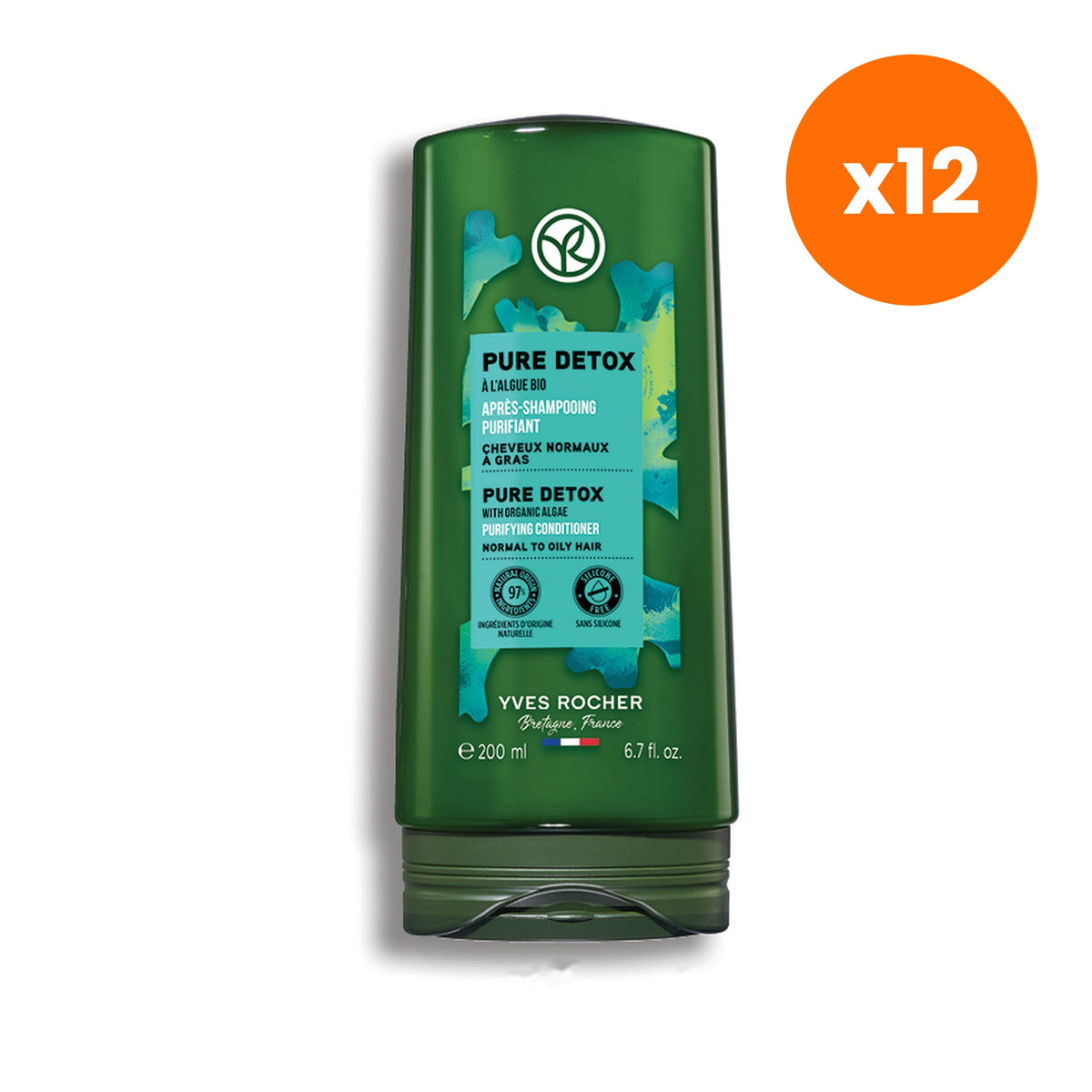 Yves Rocher Pure Organic Algae Purifying Conditioner for Scalp Care 200 ml – 12 pack bundle