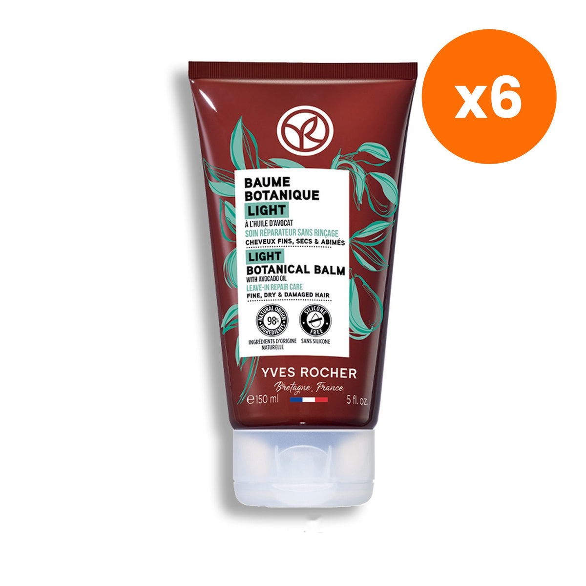 Yves Rocher Reparation Light Botanical Balm Multi Purpose Repair Care for Hair Care 150 ml – 6 pack bundle