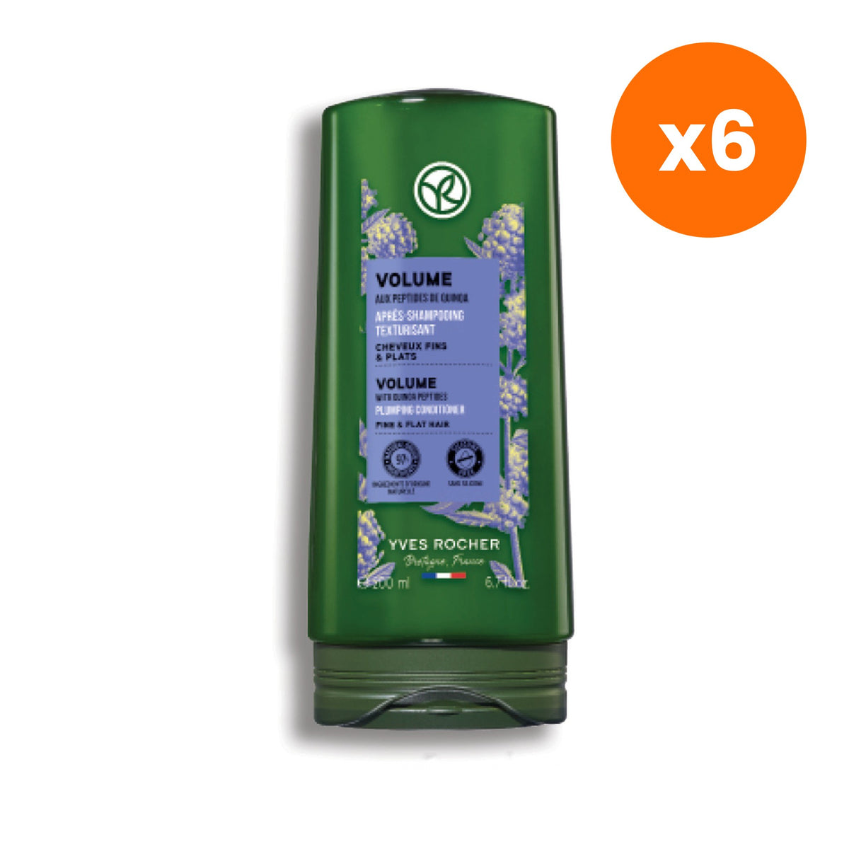 Yves Rocher Volume Quinoa Peptide Plumping Conditioner for Hair Volume 200 ml – 6 pack bundle