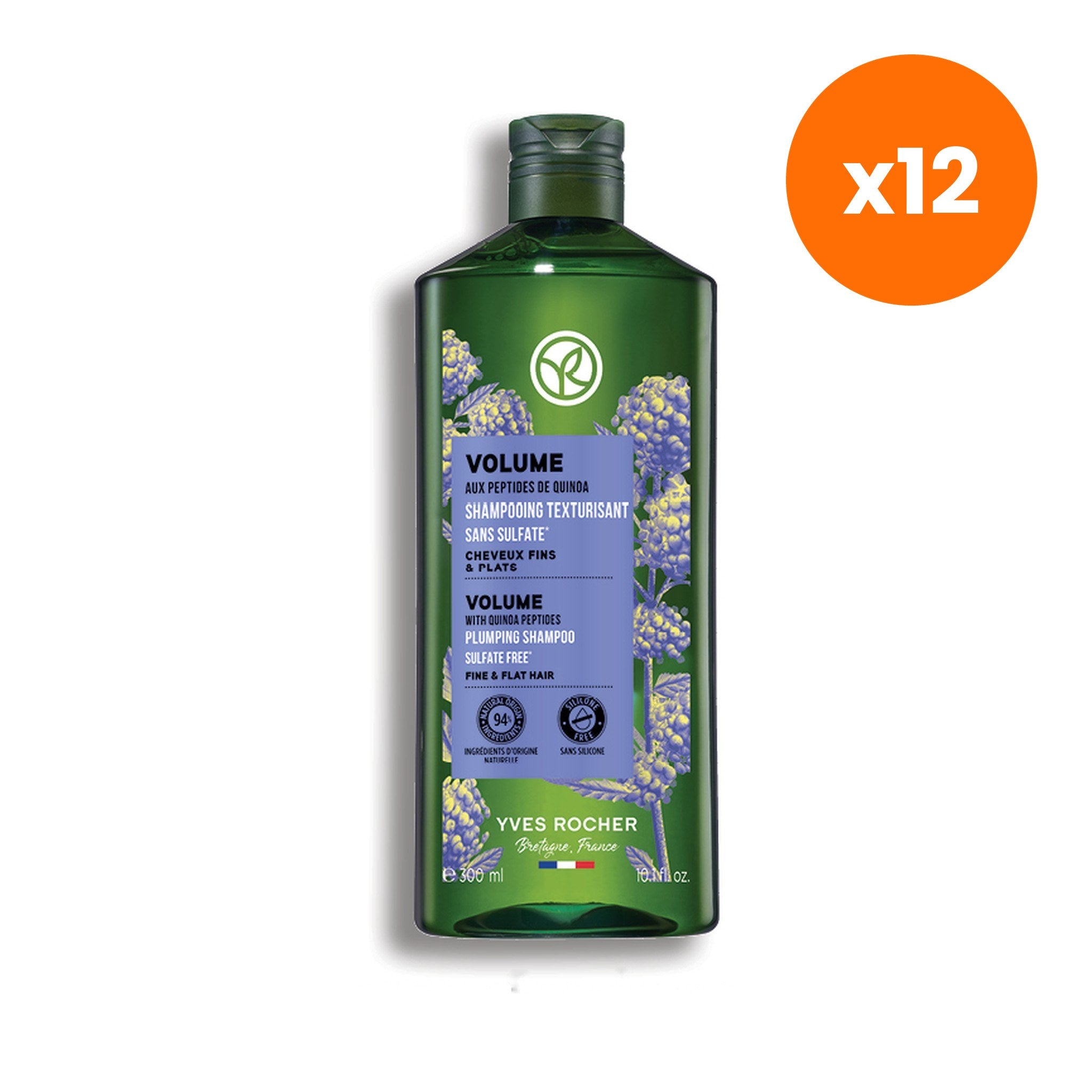 Yves Rocher Volume Quinoa Peptide Plumping Shampoo for Hair Volume 300 ml – 12 pack bundle